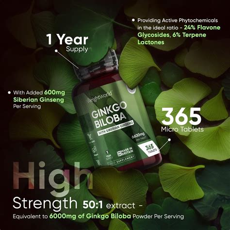 Ginkgo Biloba 6000mg And Ginseng 600mg Per Tablet 365 High Strength Vegan Ginkgo Biloba Tablets