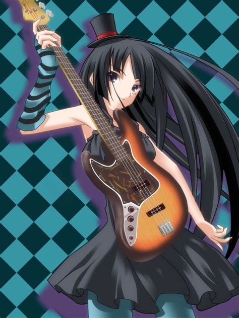 Safebooru 1girl Akiyama Mio Argyle Bangs Bass Guitar Black Hair Blue Eyes Blue Legwear Blunt