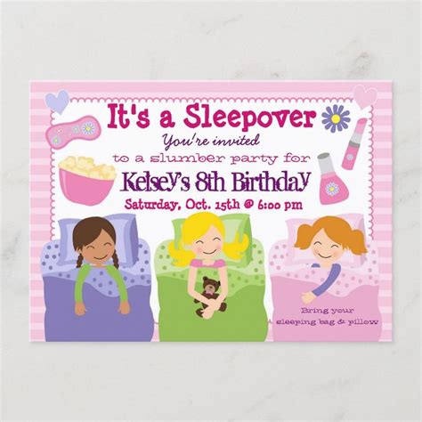 Slumber Party Invitations Girls Slumber Party Sleepover Birthday