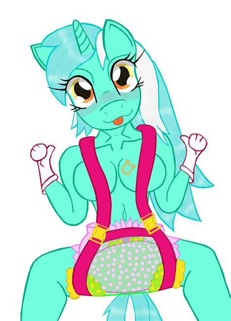 956805 Suggestive Artistcuddlelamb Lyra Heartstrings Anthro Blushing Breasts Diaper