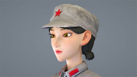 cartoon red army girl  girl eighth route army  model cgtrader