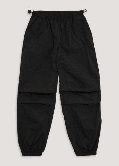 Girls Black Parachute Cargo Trousers 4 15yrs Matalan