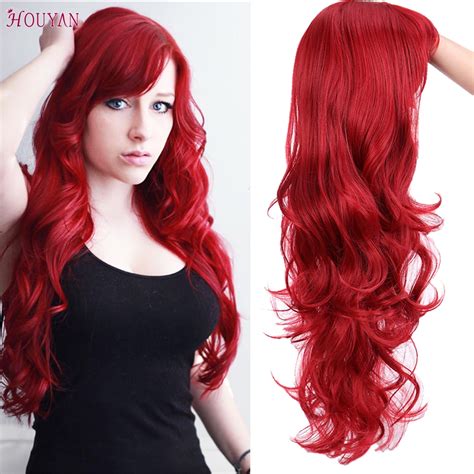 Houyan 22 Inch Long Wavy Wig With Bang Red Hair Cosplay Wig Heat