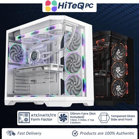 HiteqPC ATX MATX Dual Chamber PC Gaming Case Tempered Glass Front