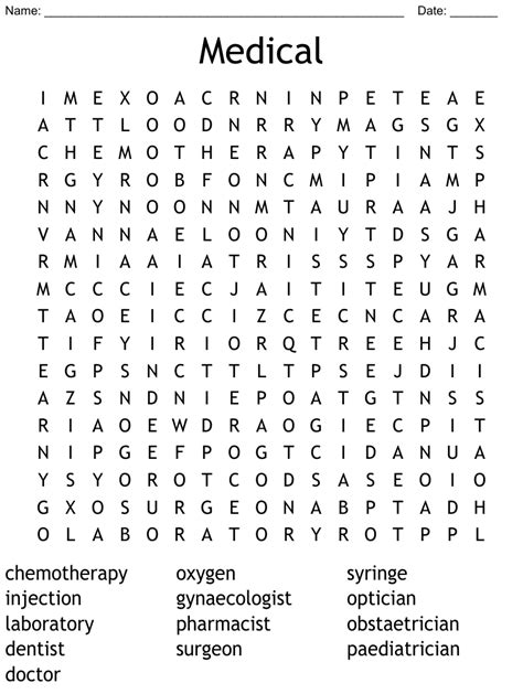 Medical Word Search Printable