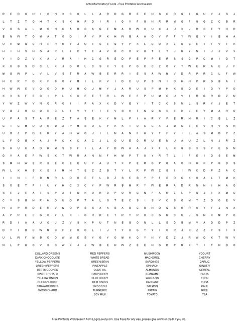 Anti Inflammatory Foods Word Search Hard Logic Lovely