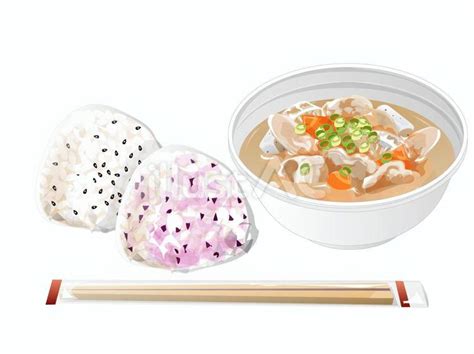 炊き出しのおにぎりと豚汁イラスト - No: 24765265｜無料イラスト・フリー素材なら「イラストAC」