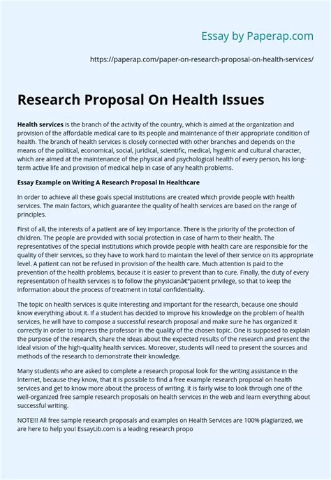 Research Proposal On Health Issues Free Essay Example