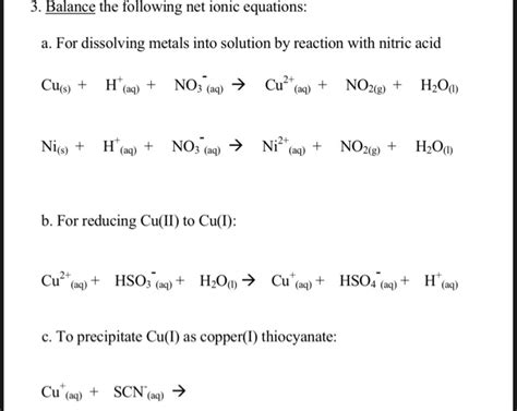 Solved 3 Balance The Following Net Ionic Equations A For