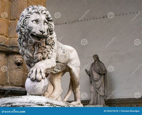 Lion At Loggia Dei Lanzi Piazza Della Signoria Florence Italy Stock