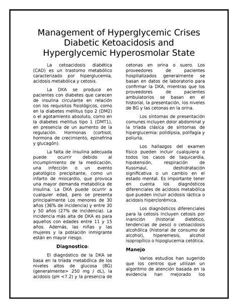 Management Of Hyperglycemic Crises Diabetic Ketoacidosis And