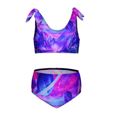Psychedelic Galaxy Space Girl S 2 Piece Bikini Set Beach Sport Swimsuit Swimwear 11 13Y160cm