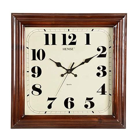 Hense Solid Wood Square Wall Clocks Silent Mute Quartz Movement Sweep