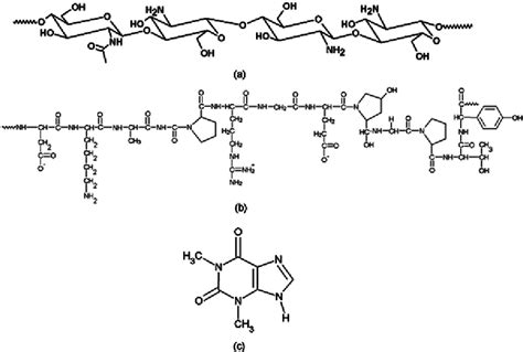 Chemical Structures Of Chitosan A Gelatin B And Theophylline C Download Scientific Diagram