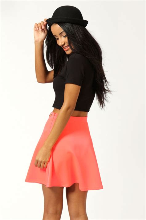 Boohoo Kate Embellished Waist Scuba Skater Skirt 40 Boohoo Lookastic