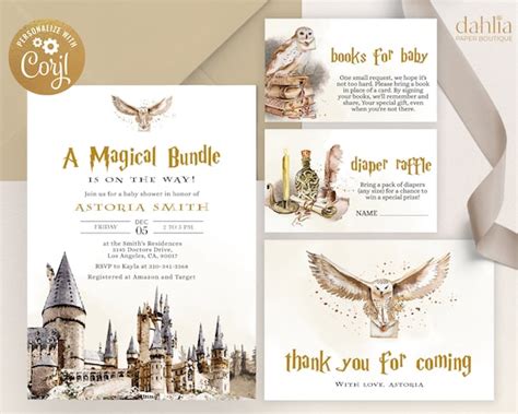 Editable Wizard Baby Shower Invitation Set Magic School Invite Pack A