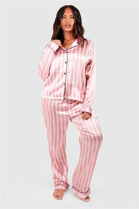 Plus Candy Stripe Pj Trouser Set Boohoo Uk