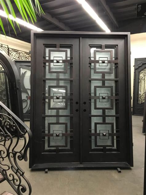 Art Deco Square Top Double Entry Iron Doors Universal Iron Doors