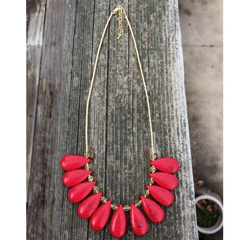 Viewing Red Turquoise And Gold Statement Beaded Necklace 1 Left