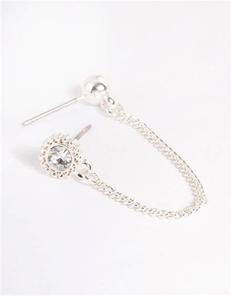 Silver Diamante And Ball Chain Earrings Lovisa