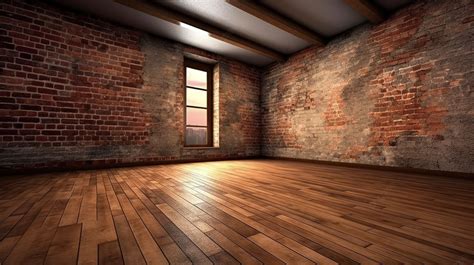 Empty Room With Brick Walls And Hardwood Floors Background D Grunge