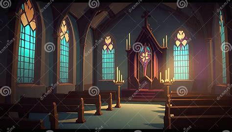 2D Interior of Old Stone Church Background Environment for Stock ...