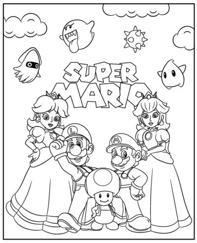 Super Mario characters coloring page