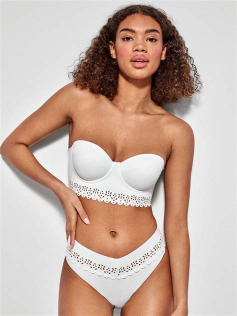 Top De Bikini Bandeau Calado Blanco Gisela