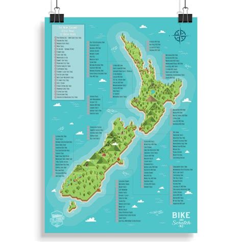 New Zealand Bike Trails Scratch Map New Zealand Nature