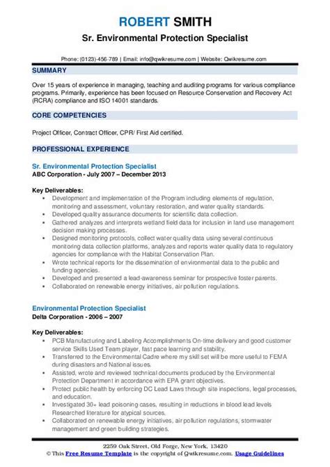 Environmental Protection Specialist Resume Samples Qwikresume