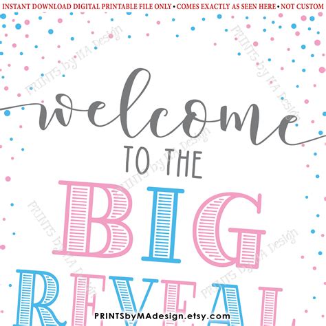 Welcome To The Big Reveal Sign Gender Reveal Party Sign Printable