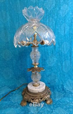 Vintage Brass Lead Crystal Cut Glass Marble Table Lamp Light Heavy 18