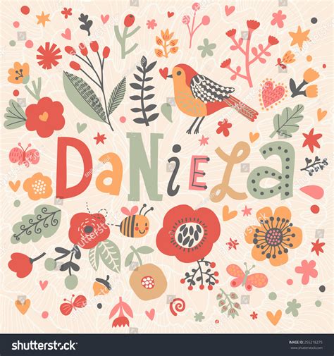 Bright Card With Beautiful Name Daniela In Poppy Flowers Bees And