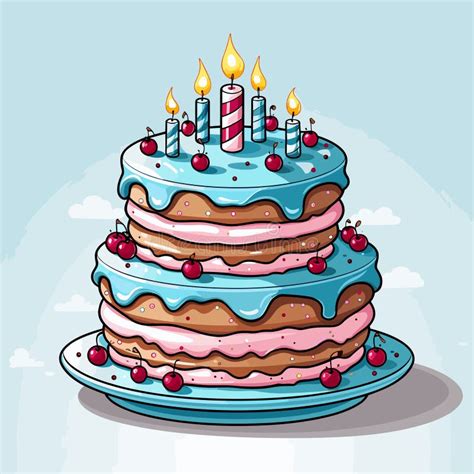 Birthday Cake Hand Drawn Comic Illustration Birthday Cake Vector