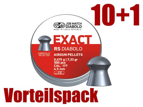 10 1 GRATIS x 500 Stück JSB Exact RS Diabolo Rundkopf glatt