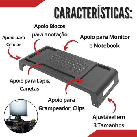 Suporte Para Monitor Ou Notebook Prime Preto Maxcril Loja Kento