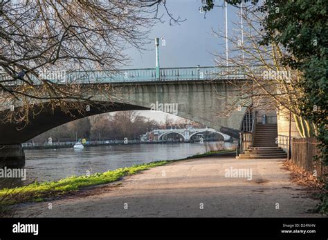 The Three Arch Concrete Twickenham Road Bridge With The Richmond Lock