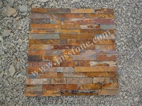 China Rust Slate Cultured Stone Wall Panel Ledge Stone Stacked