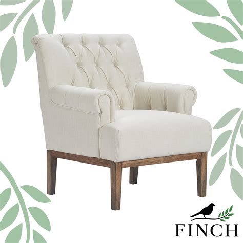 Finch Westport Tufted Upholstered Accent Chair With Wooden Legs Ivory