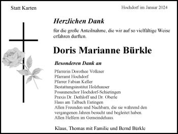 Traueranzeigen Von Doris Marianne B Rkle Schwarzw Lder Bote Trauer