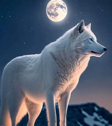 White Wolf Howling At Full Moon