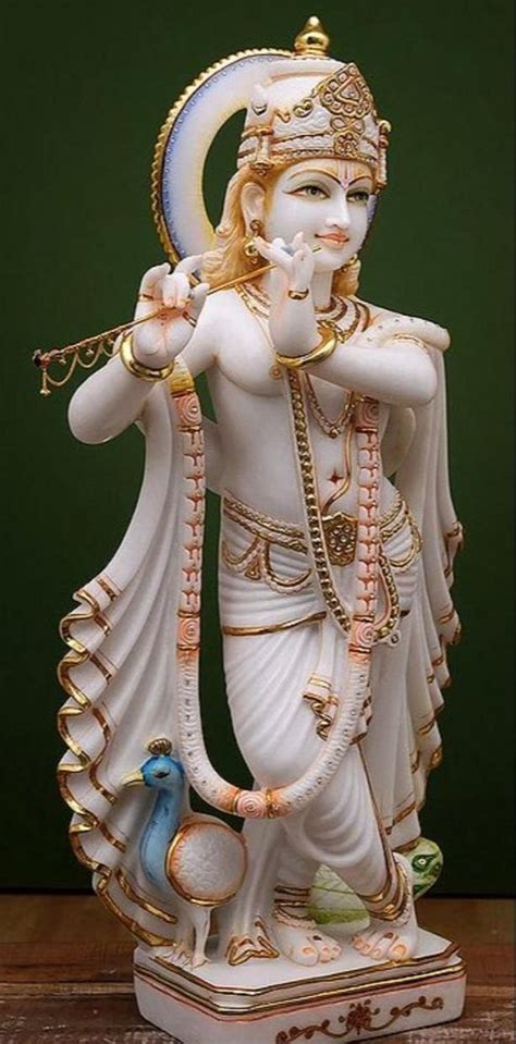 White And Golden Painted Shree Krishna Marble Statue For Worship Size