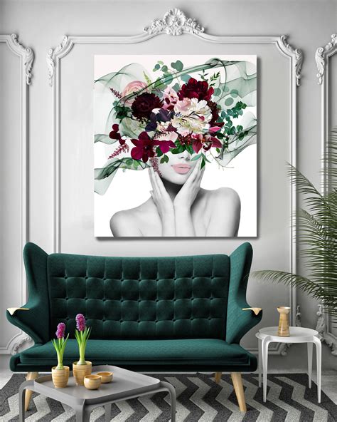 Woman Floral Portrait Flower Head Woman Canvas Print Sexy Wall Art