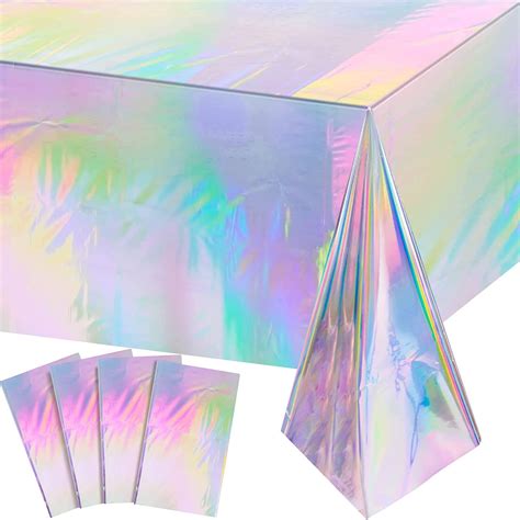 Funnypars Pack Iridescent Plastic Tablecloths Shiny Disposable Laser