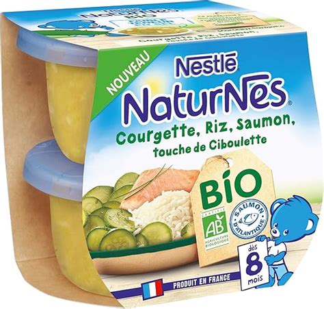 Nestlé Naturnes Bio Petits pots bébé Courgette Riz Saumon touche de