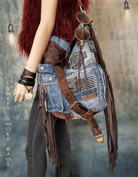 Jeans Hobo Bag Bohemian Rocker Purse Raw Edges Rugged Etsy Hobo Bag