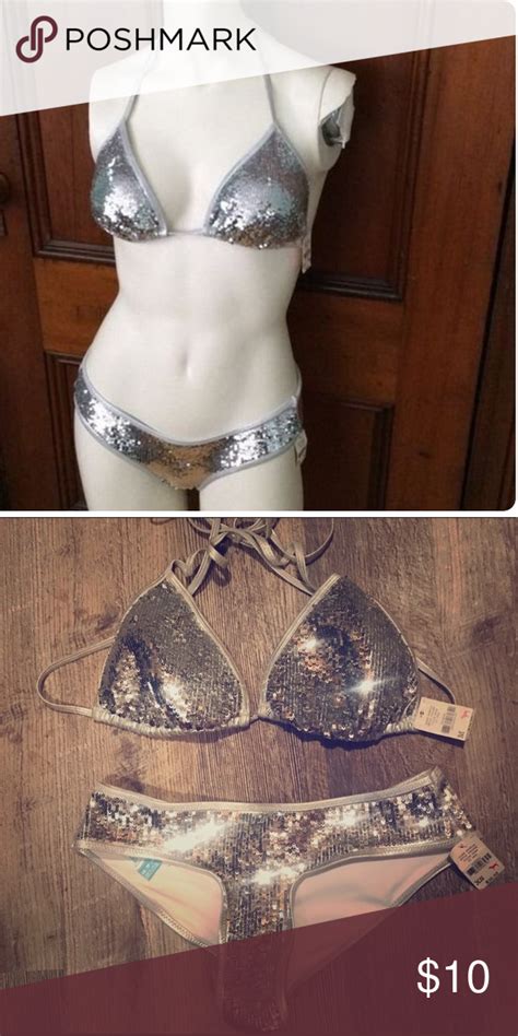 Victoria’s Secret Silver Sparkly Bikini Bottoms Sparkly Bikinis Bikinis Cheeky Bikini Bottoms