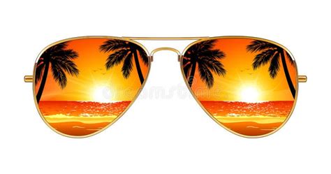 Cool Aviator Sunglasses Sunset Beach Gold Frames Stock Vector Illustration Of Tourist Glasses