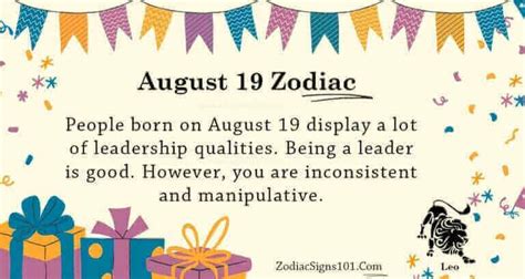 August 19 Zodiac is Leo, Birthdays and Horoscope - ZodiacSigns101