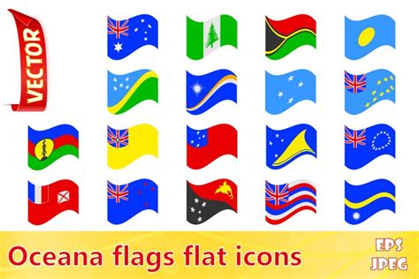 flags of oceania countries flat icons vector illustration